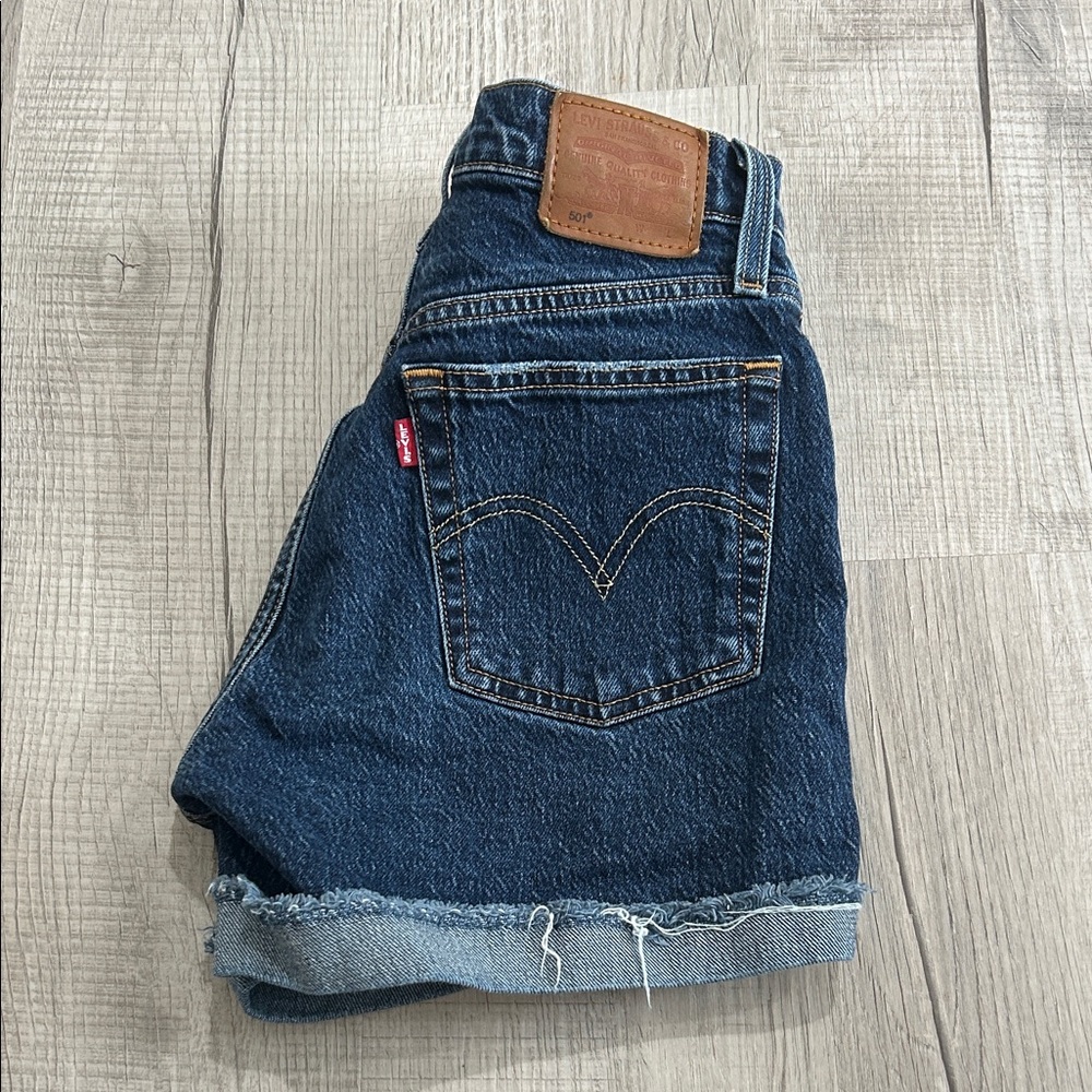 Levi's Indigo Blue Rolled Hem Denim Shorts